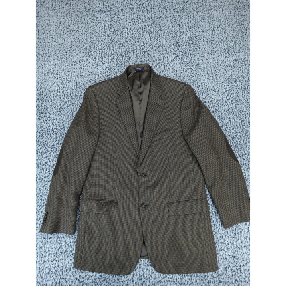 Tommy Hilfiger Mens Brown Wool Houndstooth Blazer Elbow Patches Sport Coat 42R